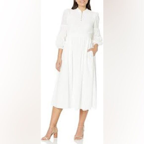 Likely NWY Vika Cotton Eyelet Midi Dress White Size 14 - Picture 1 of 8